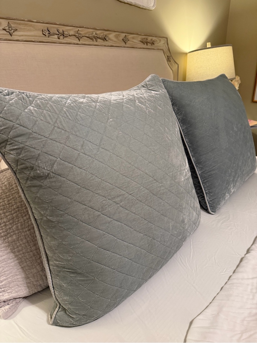 Bella Notte Silk Velvet STERLING Plush Quilted Euro Pillow Shams - Gray Velvet